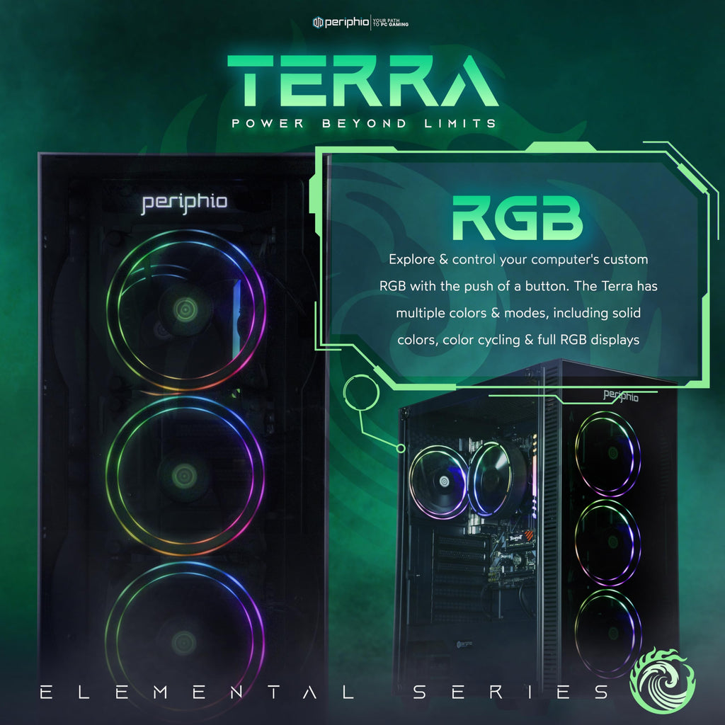 Periphio Terra Gaming PC Computer, AMD Ryzen 5 5600GT up to 4.6GHz with Radeon Vega 7 Graphics, 16GB RAM, 1TB NVMe SSD, WiFi, Windows 11, Black Desktop with RGB Gaming Bundle, 24" Monitor