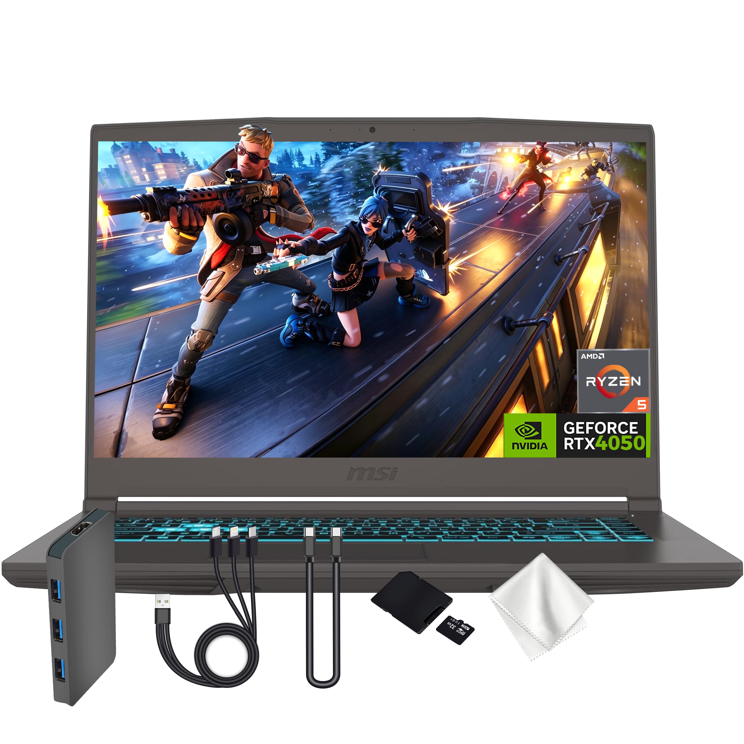 msi Thin A15 15.6" FHD 144Hz Gaming Laptop, AMD Ryzen 5 7535HS, GeForce RTX 4050 6GB GDDR6, 8GB DDR5 RAM, 512GB PCle SSD&1TB Docking Station, Backlit Keyboard, Wi-Fi 6E, Win11, Black