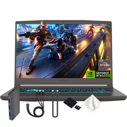 msi Thin A15 15.6" FHD 144Hz Gaming Laptop, AMD Ryzen 5 7535HS, GeForce RTX 4050 6GB GDDR6, 8GB DDR5 RAM, 512GB PCle SSD&1TB Docking Station, Backlit Keyboard, Wi-Fi 6E, Win11, Black