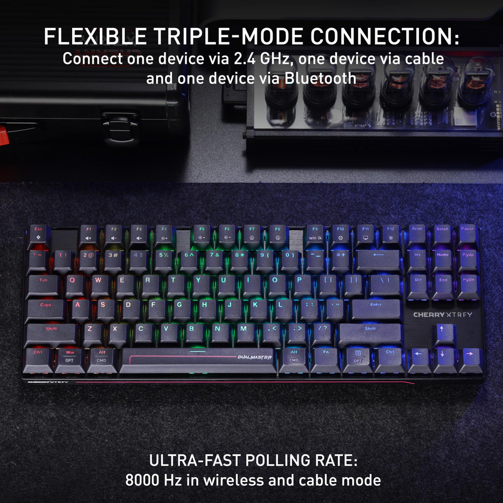 CHERRY XTRFY MX 8.2 Pro TMR Wireless | Magnetic Gaming Keyboard with TMR Technology | 8000Hz | Hot Swappable TKL RGB Mechanical (Black)